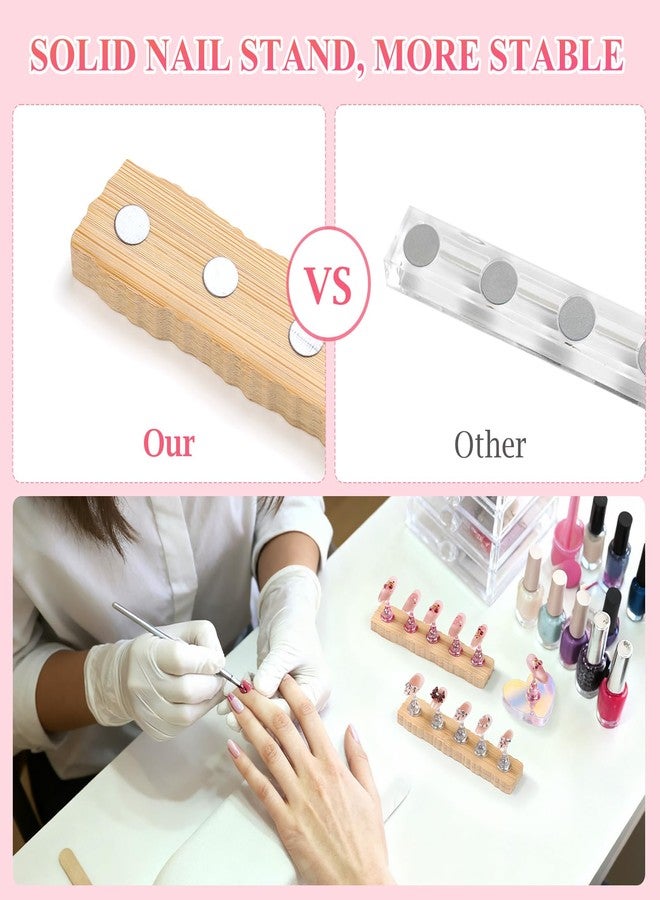 Etercycle 2 Set Wooden Nail Holder for Display Painting Nails - 1 Aurora Heart Shaped Acrylic Magnetic Practice Nail Stand - Fake Nail Holder for Press On Nails with Reusable Adhesive Putty - Image 5